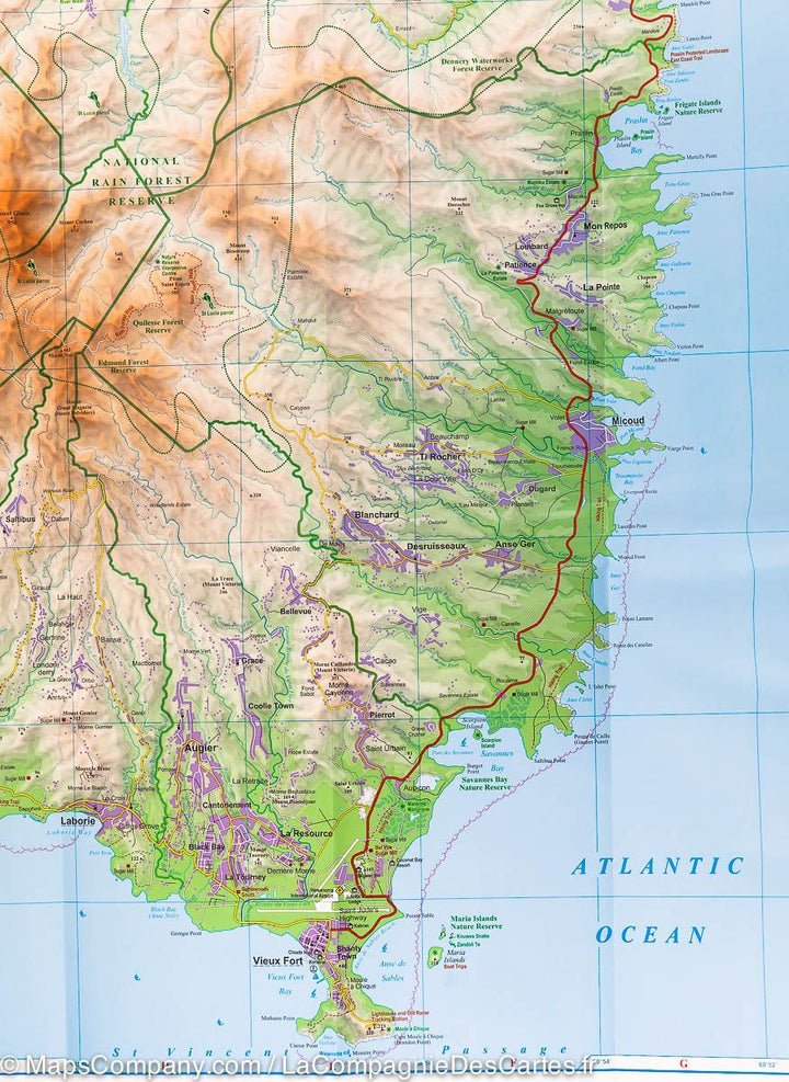 Carte murale plastifiée - Sainte Lucie (routière) | Gizi Map carte murale grand tube Gizi Map 