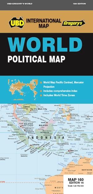 Carte pliée - Monde politique (en anglais) centré sur le pacifique, n° 160 | UBD Gregory's carte pliée UBD Gregory's 