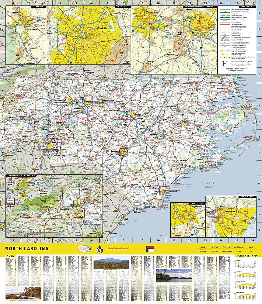 Carte routière - Caroline du Nord (USA) | National Geographic carte pliée National Geographic 
