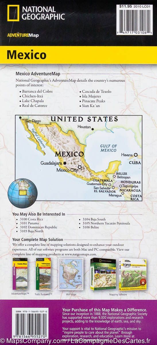 Carte routière du Mexique | National Geographic - La Compagnie des Cartes
