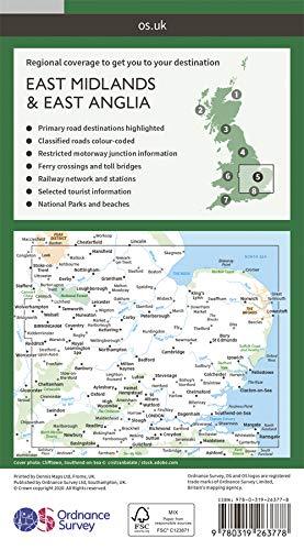 Carte routière n° 5 - Est des Midlands & East Anglia | Ordnance Survey - Road carte pliée Ordnance Survey 
