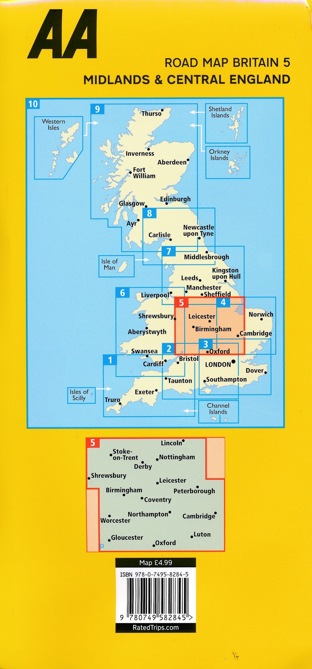 Carte routière n° 5 - Midlands et du centre de l'Angleterre | AA Publishing carte pliée AA Publishing 
