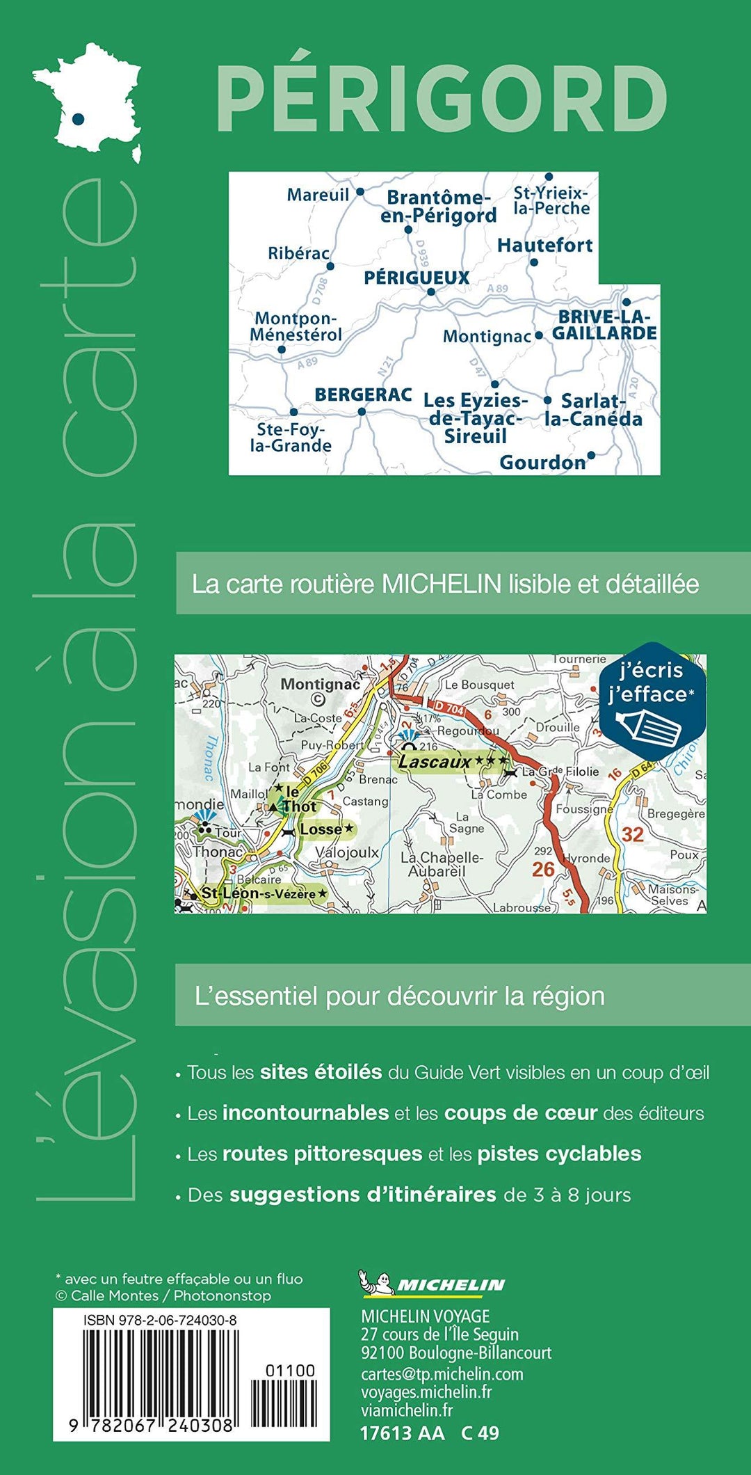 Carte routière plastifiée - Périgord | Michelin carte pliée Michelin 
