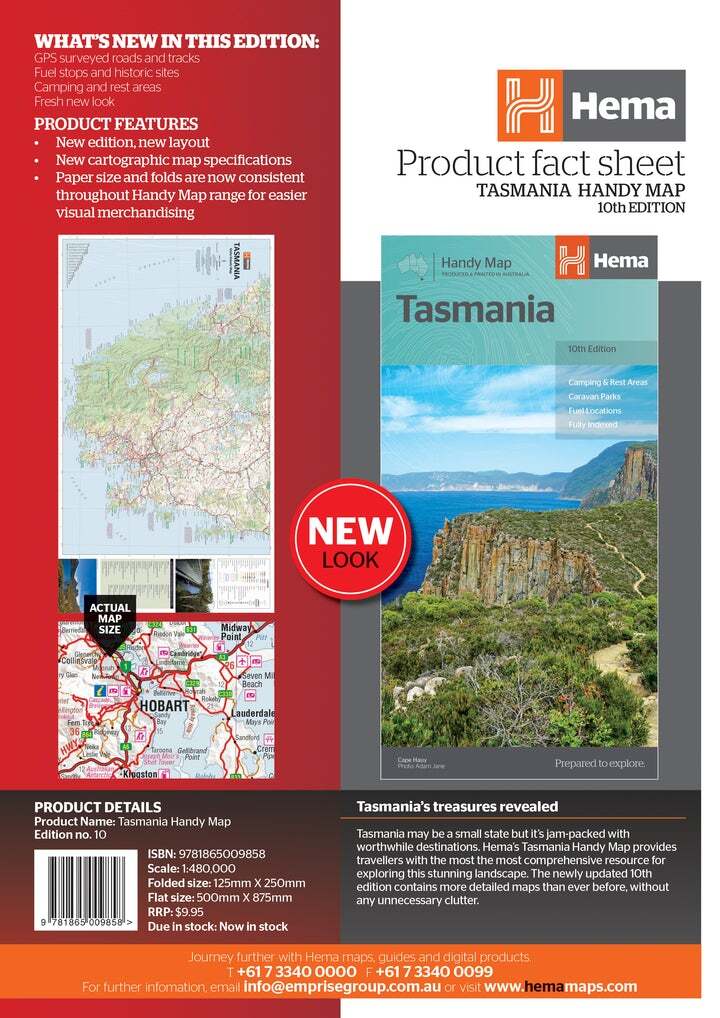 Carte routière - Tasmanie | Hema Maps - Handy map carte pliée Hema Maps 