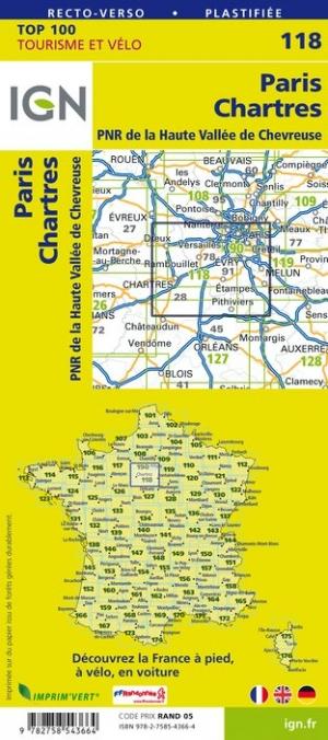 Carte TOP 100 n° 118 - Paris & Chartres | IGN carte pliée IGN 