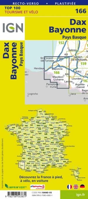 Carte TOP 100 n° 166 - Dax, Bayonne & Pays Basque | IGN carte pliée IGN 