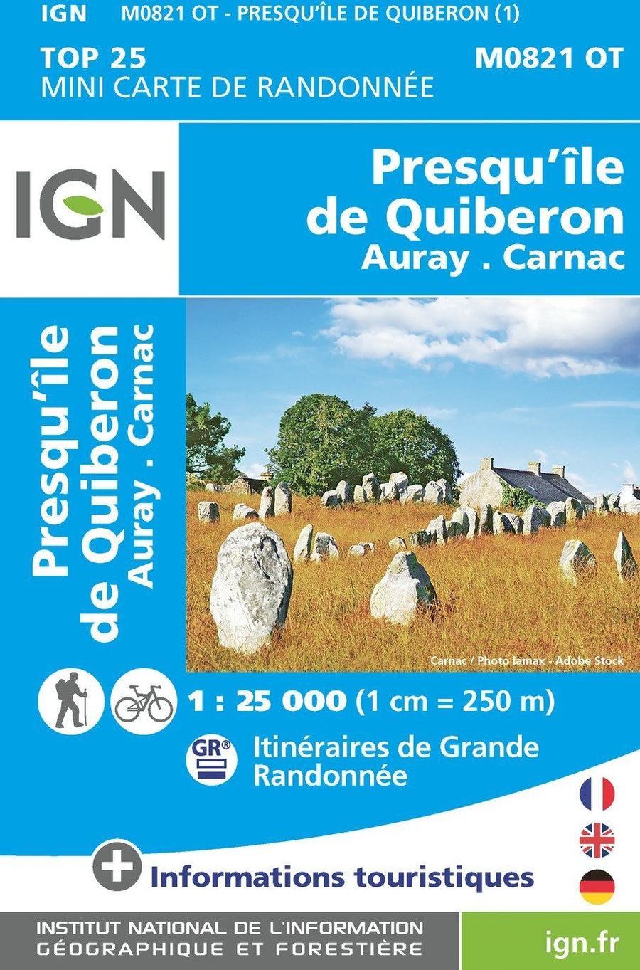 Carte Top 25 Mini n° M0821 OT - Presqu'Ile de Quiberon, Auray, Carnac | IGN carte pliée IGN 