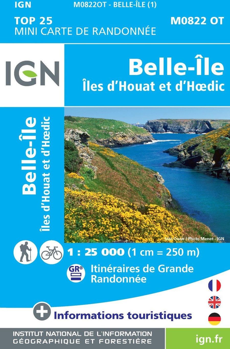 Carte Top 25 Mini n° M0822 OT - Belle-Ile, îles d'Houat et d'Hoedic | IGN carte pliée IGN 