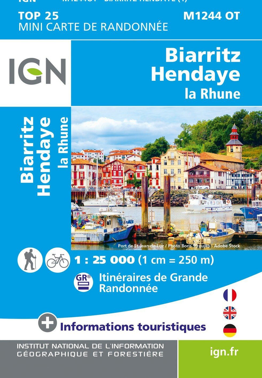 Carte Top 25 Mini n° M1244 OT - Biarritz, Hendaye, La Rhune | IGN carte pliée IGN 