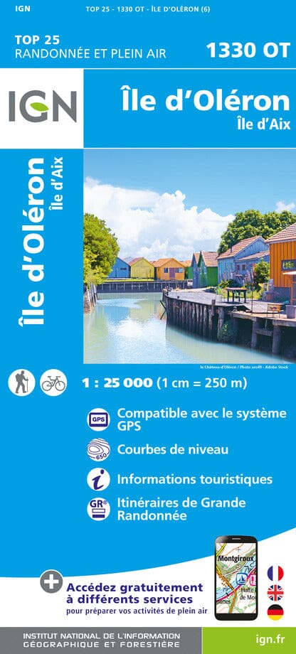 Carte TOP 25 n° 1330 OT - Ile d'Oléron & Ile d'Aix | IGN carte pliée IGN 