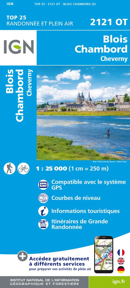 Carte TOP 25 n° 2121 OT - Blois, Chambord, Cheverny | IGN carte pliée IGN 