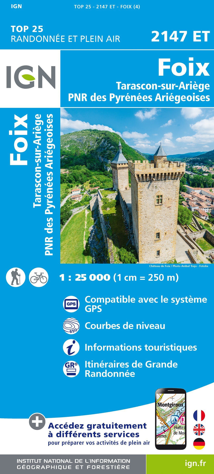 Carte TOP 25 n° 2147 ET - Foix, Tarascon sur Ariège (PNR des Pyrénées Ariégeoises) | IGN carte pliée IGN 