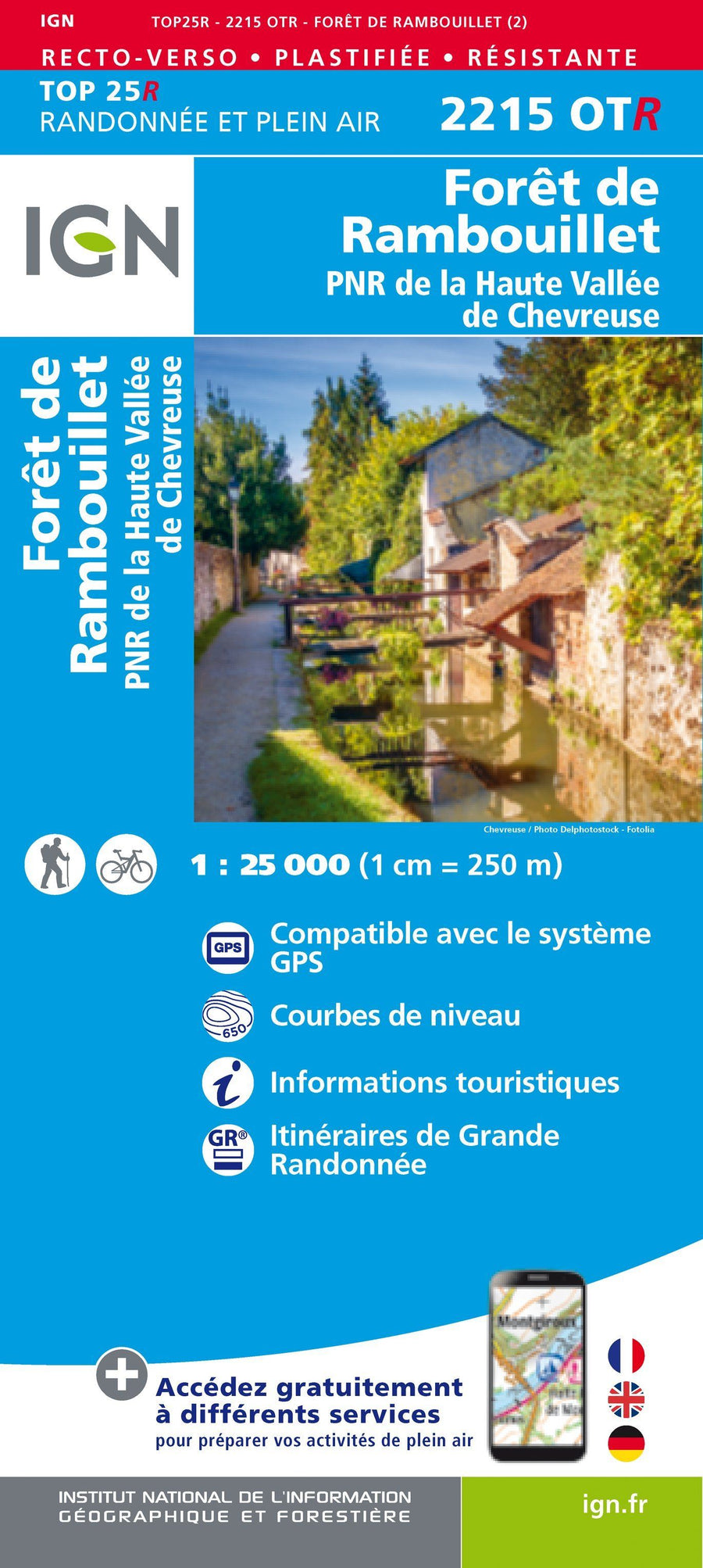 Carte TOP 25 n° 2215 OTR (Résistante) - Forêt de Rambouillet (PNR de la Haute Vallée de Chevreuse) | IGN carte pliée IGN 