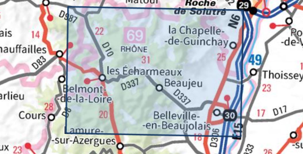 Carte TOP 25 n° 2929 ET- Beaujeu, Belleville, Haut Beaujolais | IGN carte pliée IGN 