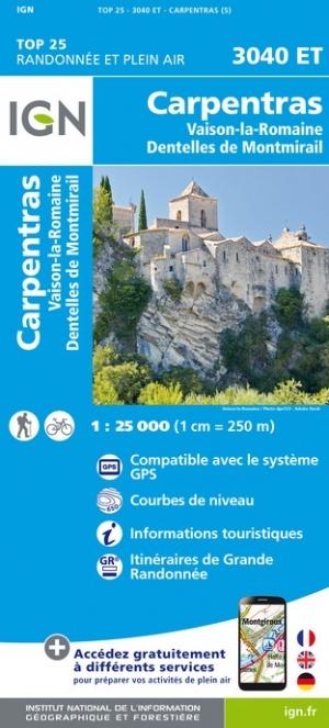 Carte TOP 25 n° 3040 ET - Carpentras, Vaison-la-Romaine, Dentelles de Montmirail | IGN carte pliée IGN 