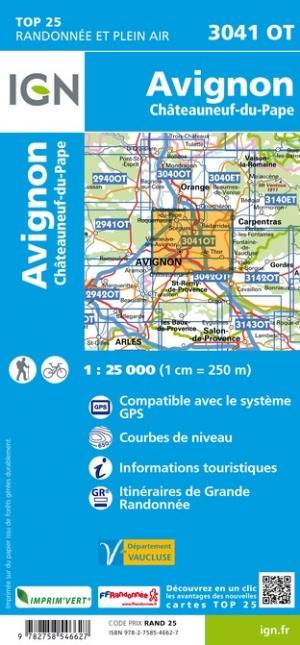 Carte TOP 25 n° 3041 OT - Avignon, Châteauneuf-du-Pape | IGN carte pliée IGN 