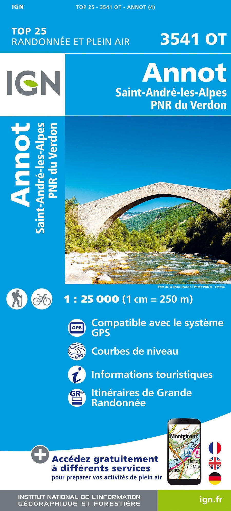 Carte TOP 25 n° 3541 OT - Annot, St André les Alpes (PNR du Verdon) | IGN carte pliée IGN 