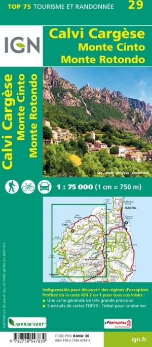 Carte TOP 75 n° 29 - Calvi, Cargèse, Monte Cinto, Monte Rotondo (Corse) | IGN carte pliée IGN 