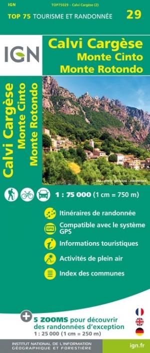 Carte TOP 75 n° 29 - Calvi, Cargèse, Monte Cinto, Monte Rotondo (Corse) | IGN carte pliée IGN 