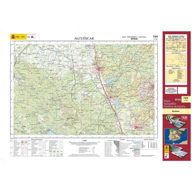 Carte topographique de l'Espagne - Alcuéscar, n° 0729 | CNIG - 1/50 000 carte pliée CNIG 