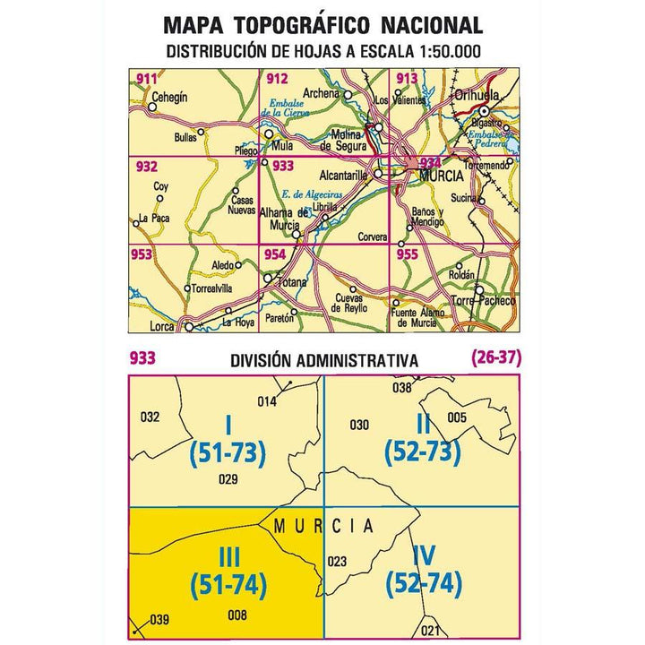 Carte topographique de l'Espagne - Alhama De Murcia, n° 0933.3 | CNIG - 1/25 000 carte pliée CNIG 