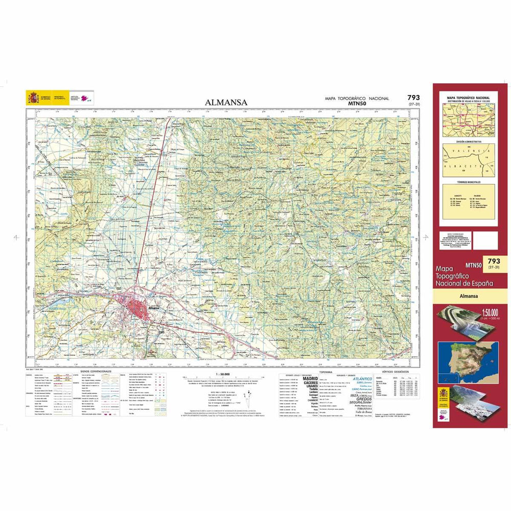 Carte topographique de l'Espagne - Almansa, n° 0793 | CNIG - 1/50 000 carte pliée CNIG 