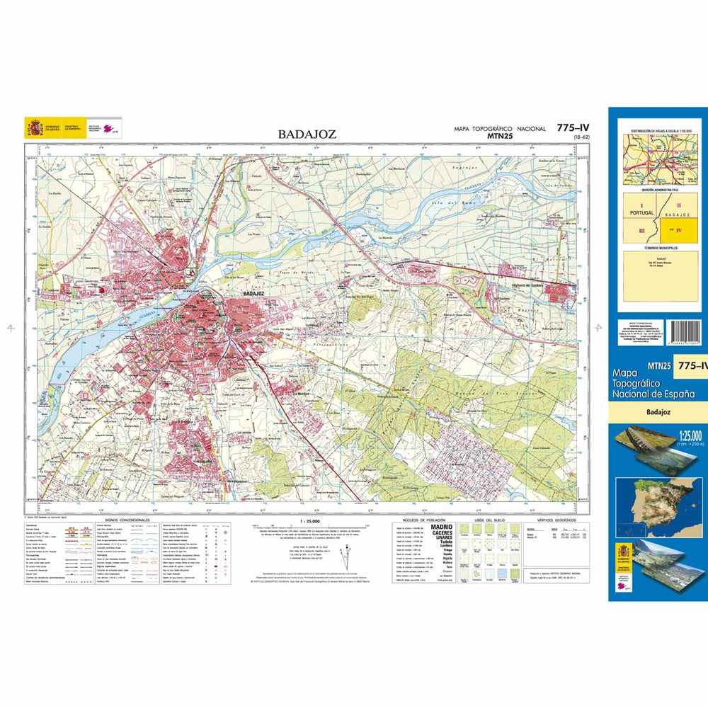Carte topographique de l'Espagne - Badajoz, n° 0775.4 | CNIG - 1/25 000 carte pliée CNIG 