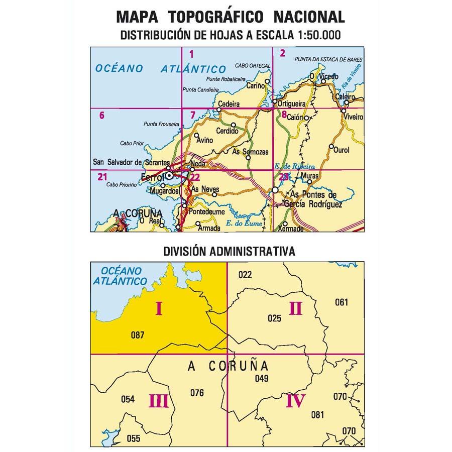 Carte topographique de l'Espagne - Cedeira, n° 0007.1 | CNIG - 1/25 000 carte pliée CNIG 