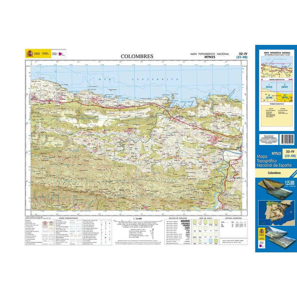 Carte topographique de l'Espagne - Colombres, n° 0032.4 | CNIG - 1/25 000 carte pliée CNIG 