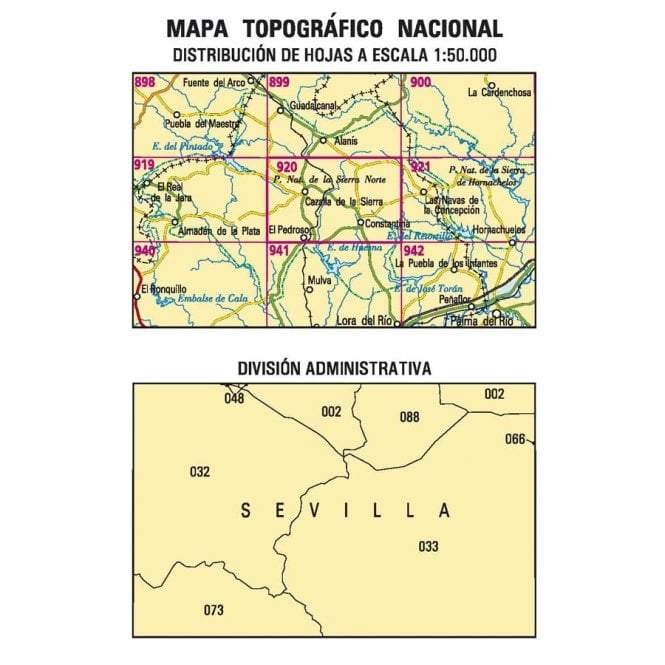 Carte topographique de l'Espagne - Constantina, n° 0920 | CNIG - 1/50 000 carte pliée CNIG 