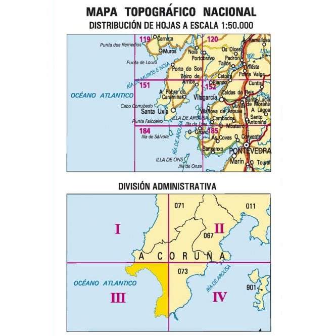 Carte topographique de l'Espagne - Corrubedo, n° 0151.3 | CNIG - 1/25 000 carte pliée CNIG 