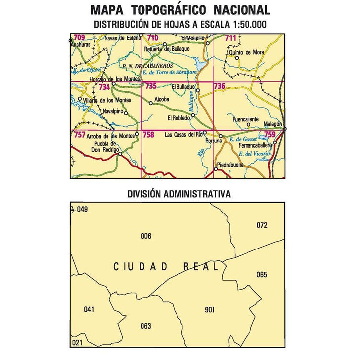 Carte topographique de l'Espagne - El Robledo, n° 0735 | CNIG - 1/50 000 carte pliée CNIG 
