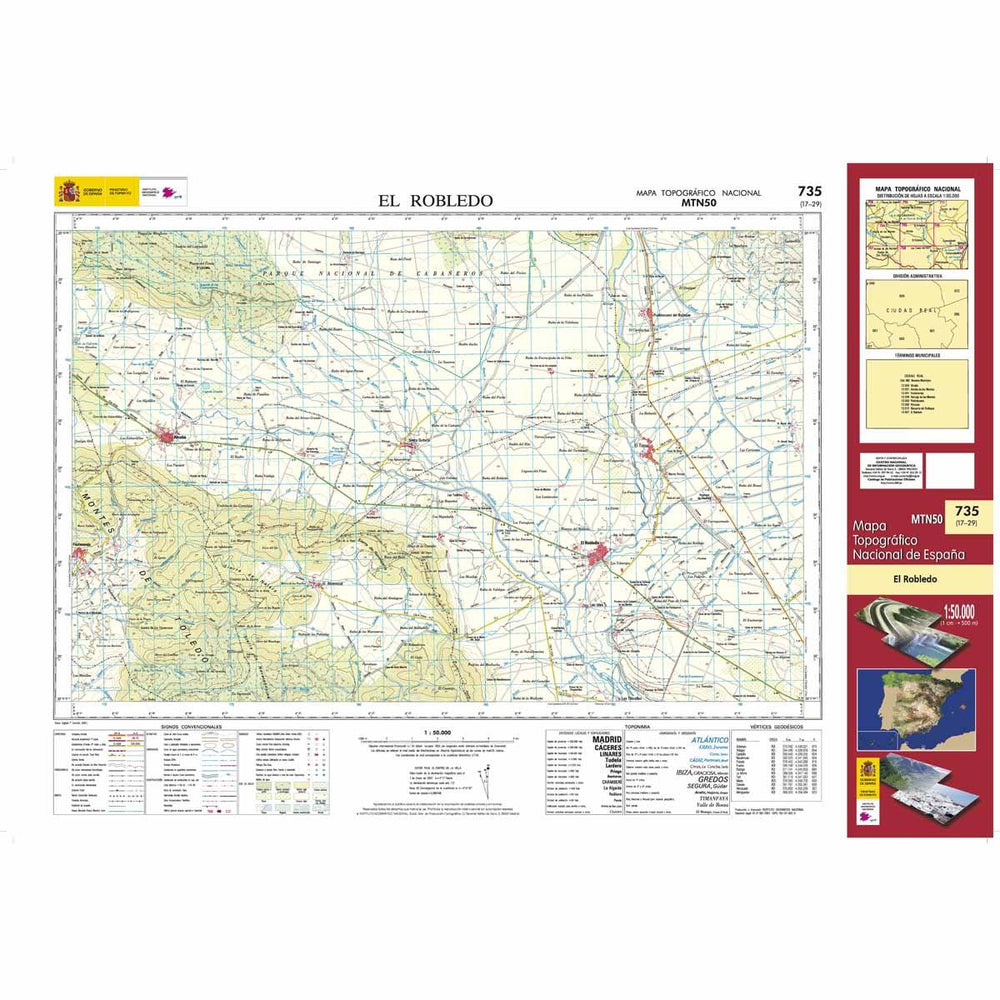 Carte topographique de l'Espagne - El Robledo, n° 0735 | CNIG - 1/50 000 carte pliée CNIG 