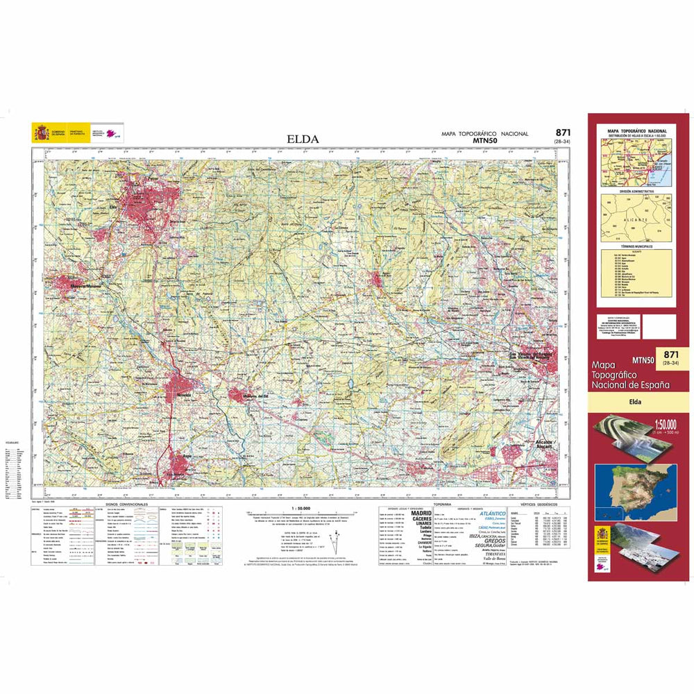 Carte topographique de l'Espagne - Elda, n° 0871 | CNIG - 1/50 000 carte pliée CNIG 