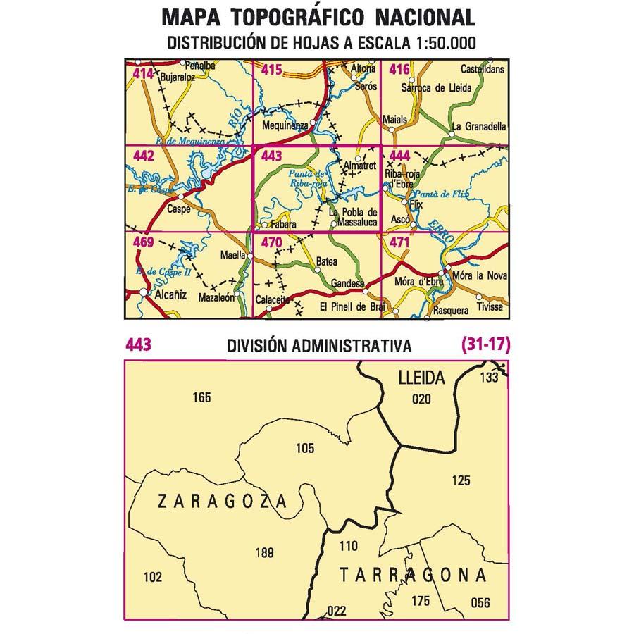 Carte topographique de l'Espagne - Fabara, n° 0443 | CNIG - 1/50 000 carte pliée CNIG 
