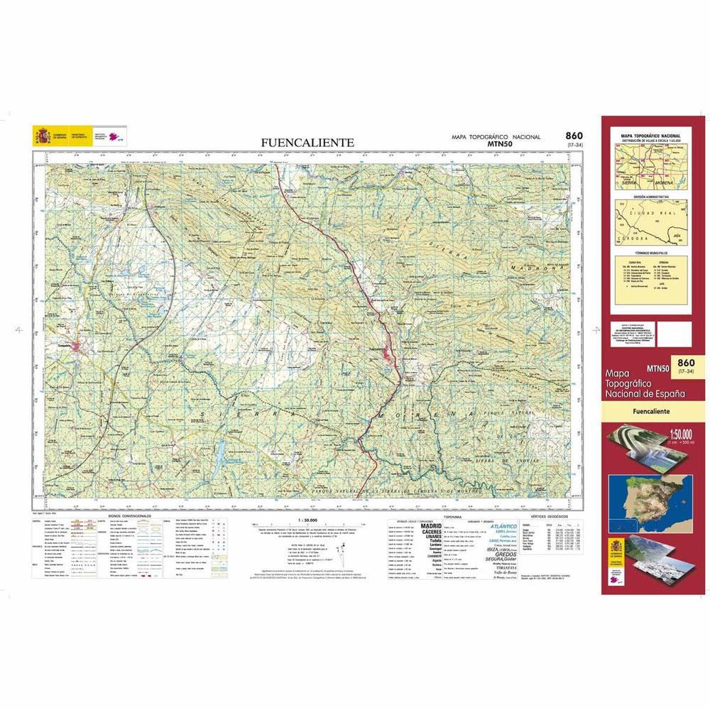 Carte topographique de l'Espagne - Fuencaliente, n° 0860 | CNIG - 1/50 000 carte pliée CNIG 
