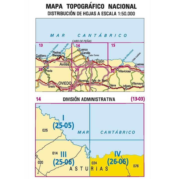 Carte topographique de l'Espagne - Gijón Este, n° 0014.4 | CNIG - 1/25 000 carte pliée CNIG 
