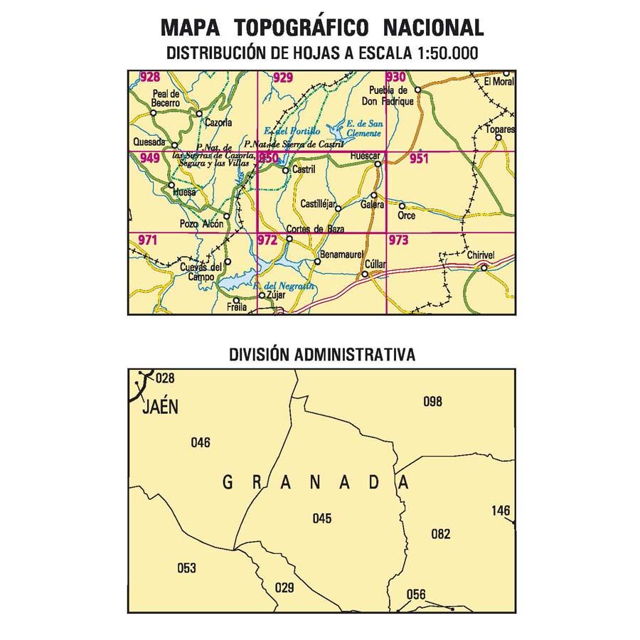 Carte topographique de l'Espagne - Huéscar, n° 0950 | CNIG - 1/50 000 carte pliée CNIG 