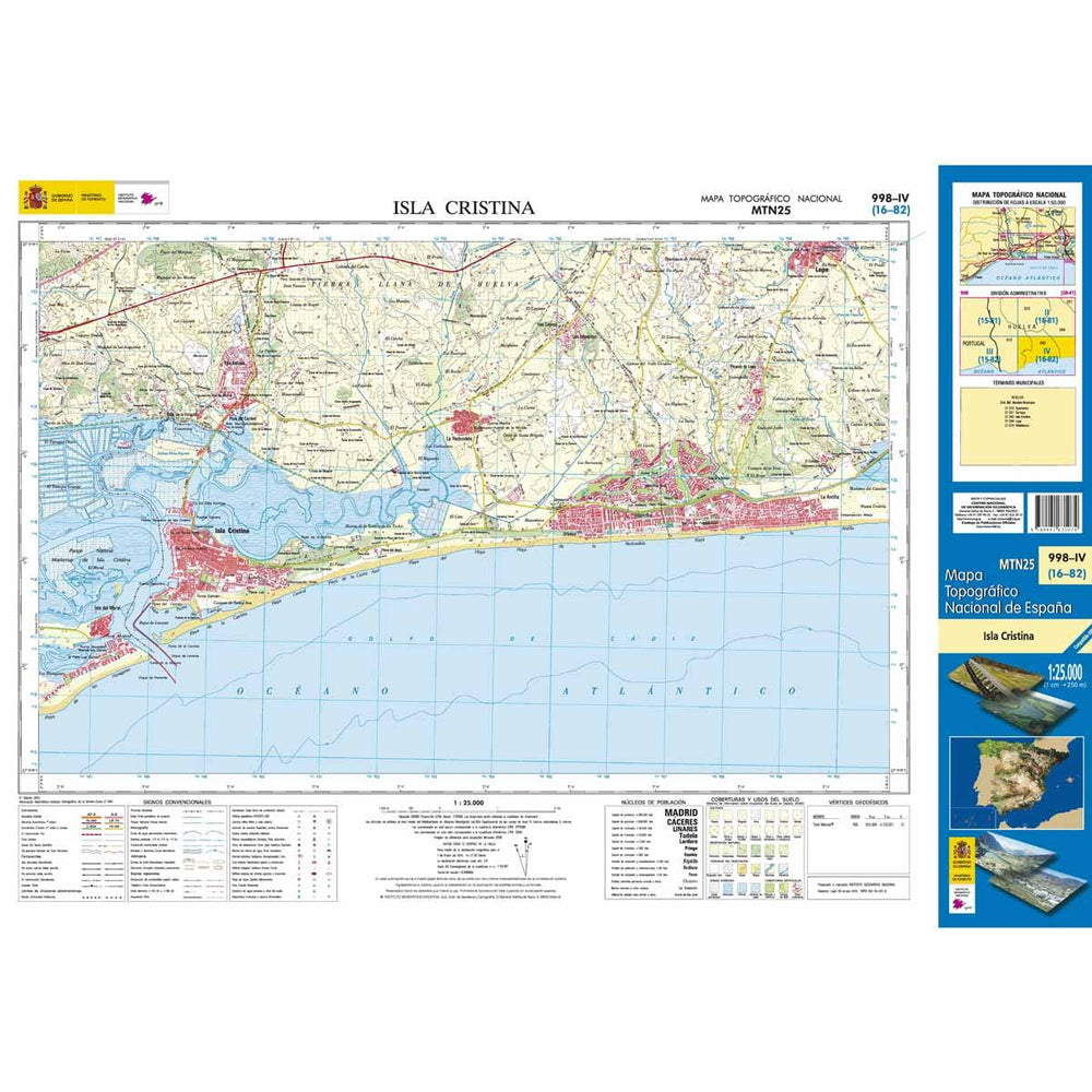 Carte topographique de l'Espagne - Isla Cristina, n° 0998.4 | CNIG - 1/25 000 carte pliée CNIG 