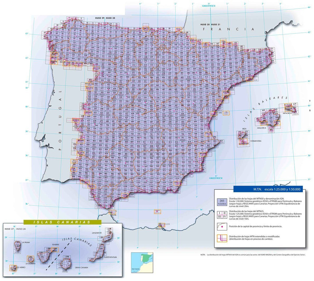 Carte topographique de l'Espagne - Jimena de la Frontera, n° 1071 | CNIG - 1/50 000 carte pliée CNIG 