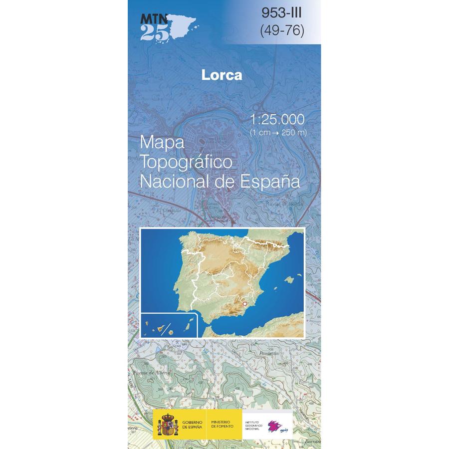 Carte topographique de l'Espagne - Lorca, n° 0953.3 | CNIG - 1/25 000 carte pliée CNIG 