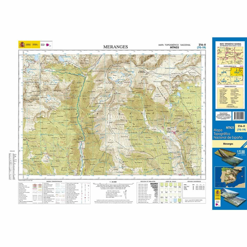 Carte topographique de l'Espagne - Meranges, n° 0216.2 | CNIG - 1/25 000 carte pliée CNIG 