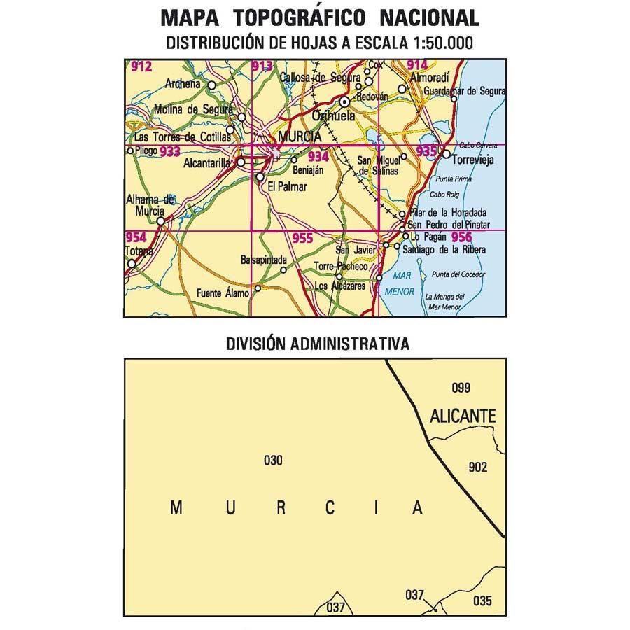 Carte topographique de l'Espagne - Murcia, n° 0934 | CNIG - 1/50 000 carte pliée CNIG 