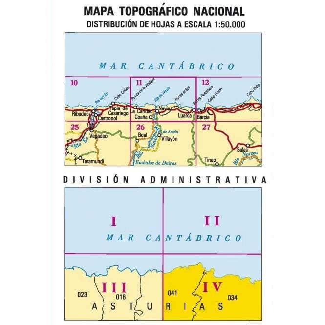 Carte topographique de l'Espagne n° 0011.4 - Luarca | CNIG - 1/25 000 carte pliée CNIG 