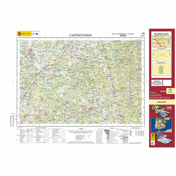 Carte topographique de l'Espagne n° 0073 - Castroverde | CNIG - 1/50 000 carte pliée CNIG 