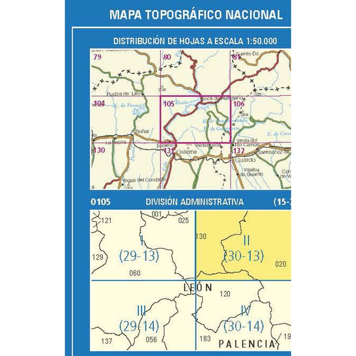 Carte topographique de l'Espagne n° 0105.2 - Riaño | CNIG - 1/25 000 carte pliée CNIG 