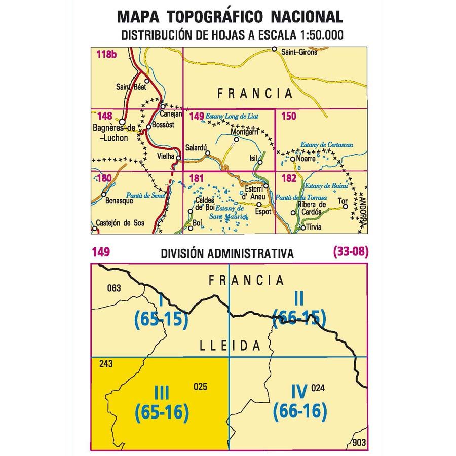 Carte topographique de l'Espagne n° 0149.3 - Salardú | CNIG - 1/25 000 carte pliée CNIG 