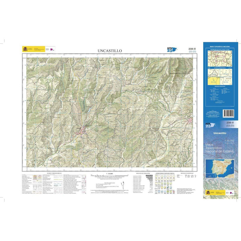 Carte topographique de l'Espagne n° 0208.3 - Uncastillo | CNIG - 1/25 000 carte pliée CNIG 