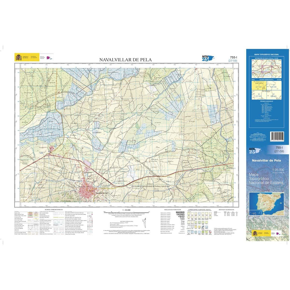 Carte topographique de l'Espagne n° 0755.1 - Navalvillar De Pela | CNIG - 1/25 000 carte pliée CNIG 