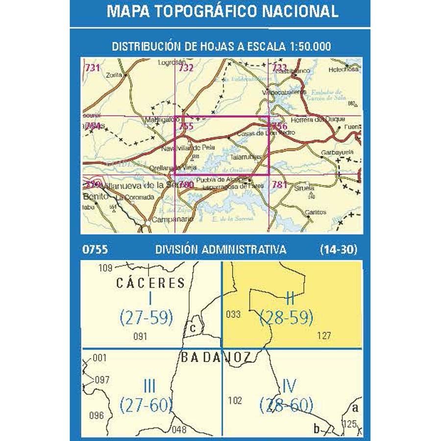 Carte topographique de l'Espagne n° 0755.2 - Casas De Don Pedro | CNIG - 1/25 000 carte pliée CNIG 